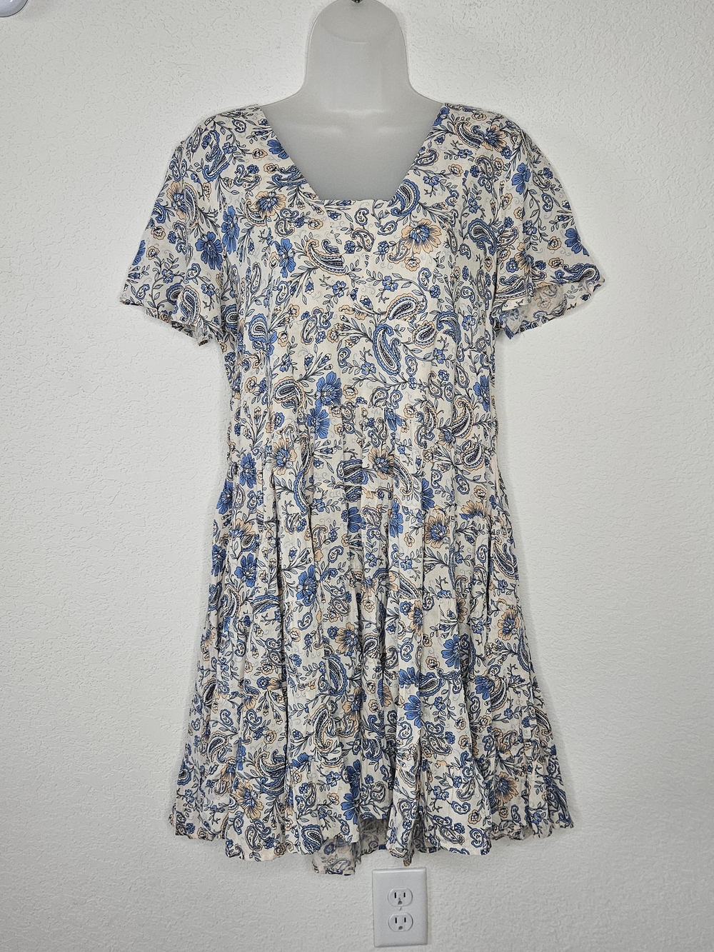 Patrons Of Peace Boho Hippie Floral Paisley Short Sleeve Tiered A-Line Dress M
